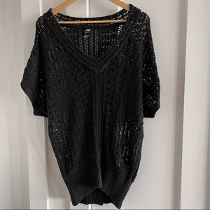 Black loose knit crotchet sweater